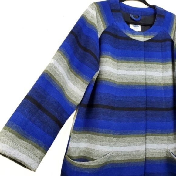 Old Navy Womens Green Blue Striped Coat Jacket Size XL - Picture 2 of 10